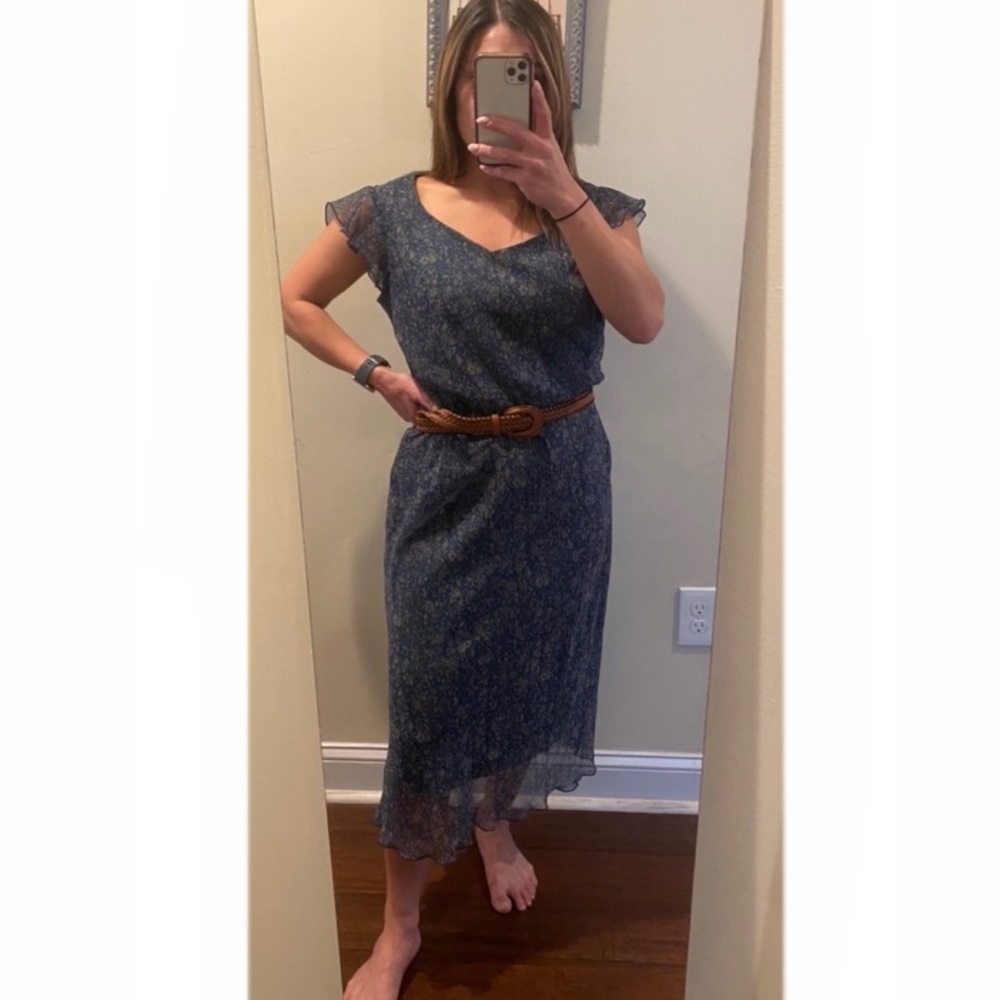 Ruffle Sleeve Floral Print Midi Dress Size 10